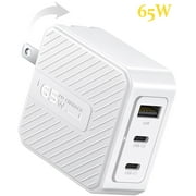 Aioneus 65W USB C Charger 3-Port GaN Wall Charging Block Compatible with iPhone/MacBook/Samsung, White